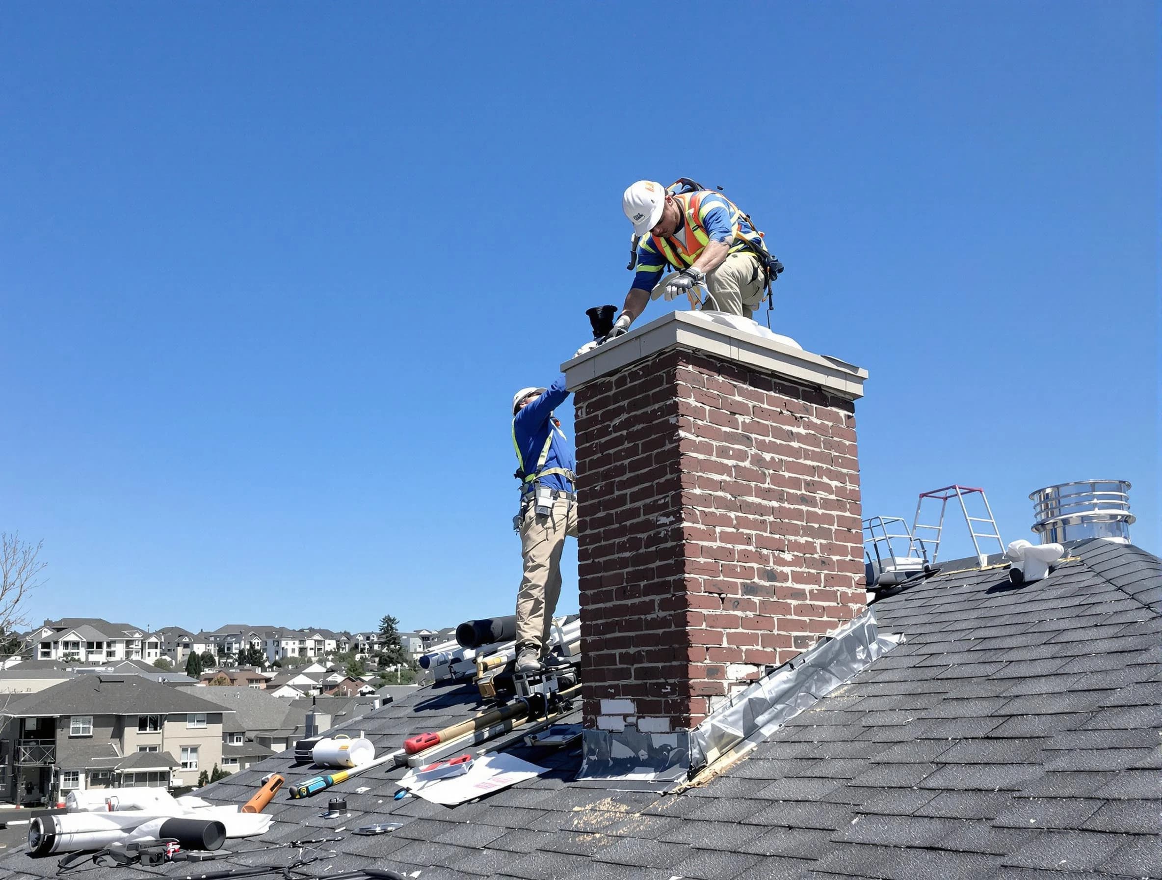 Centennial Chimney Sweep repairing a chimney crown in Centennial, CO