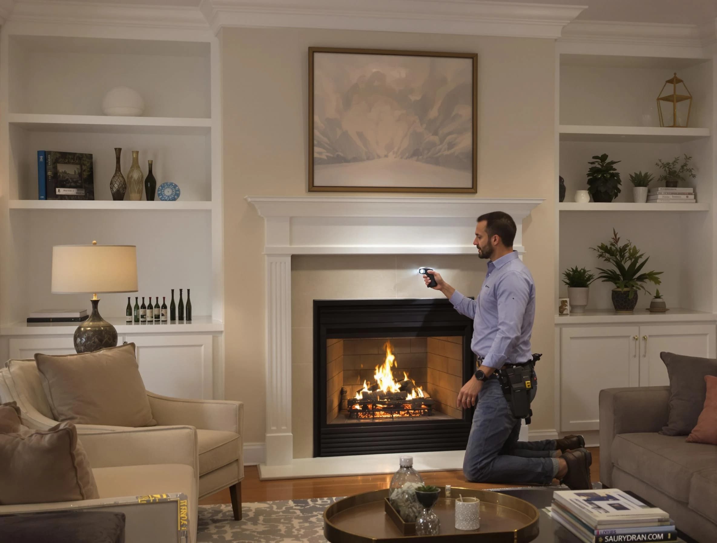 Centennial Chimney Sweep conducting a fireplace safety inspection in Centennial, CO