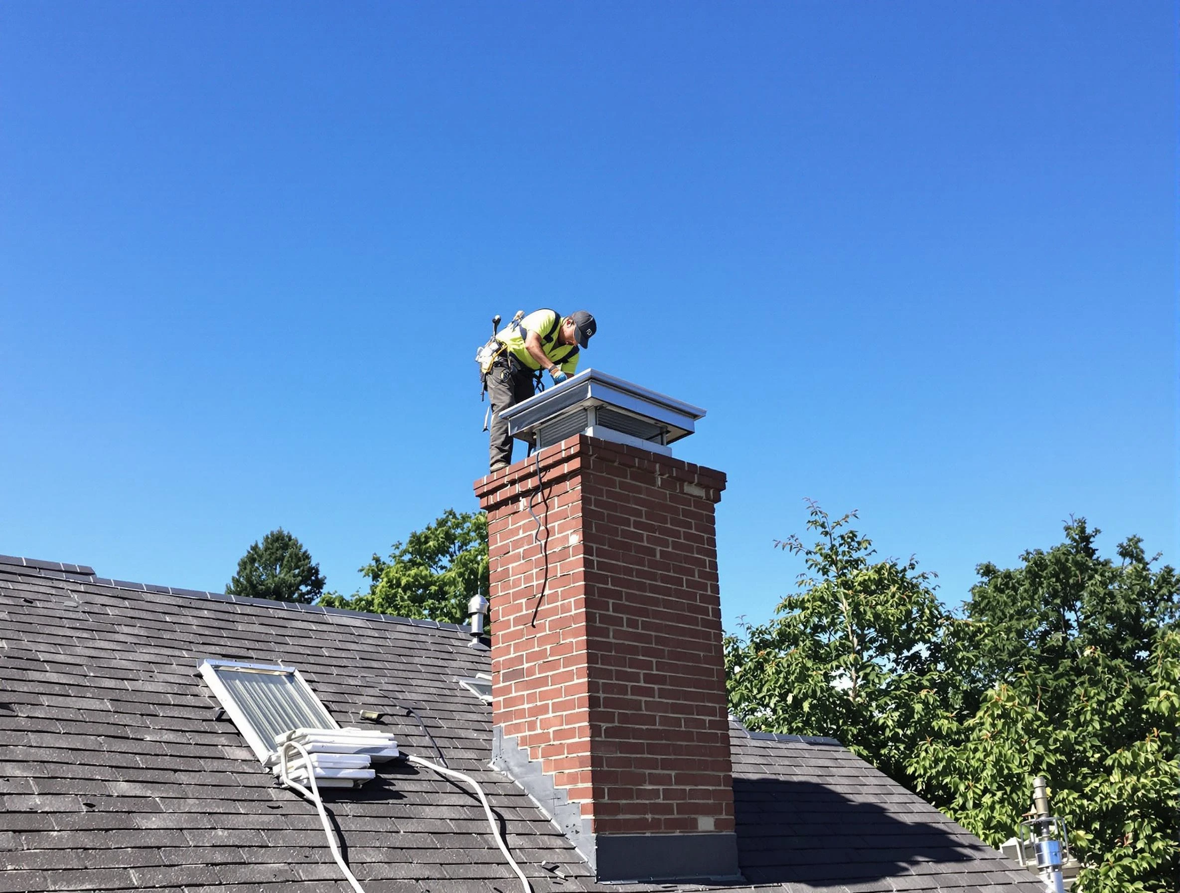 Centennial Chimney Sweep technician measuring a chimney cap in Centennial, CO