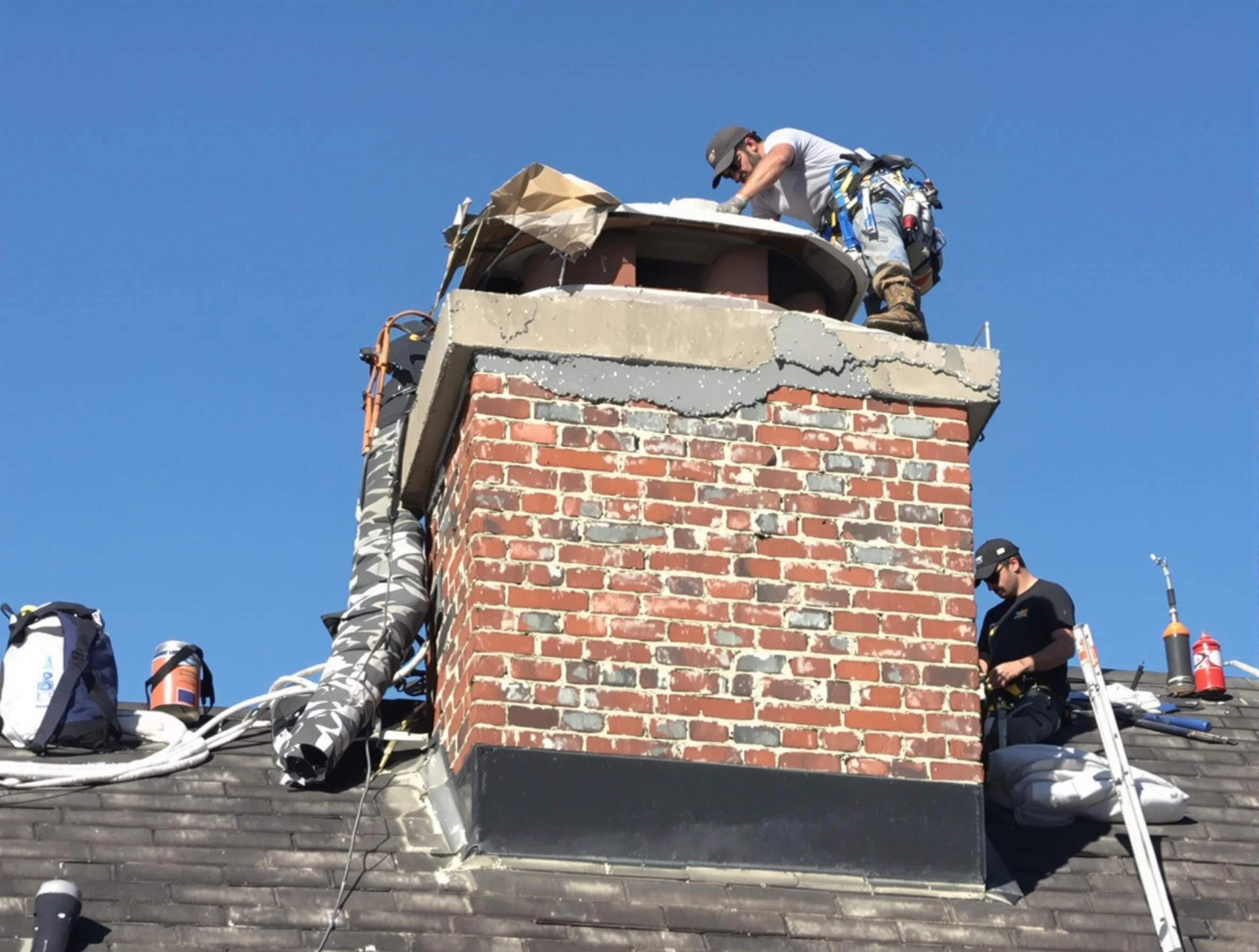 Centennial Chimney Sweep installing a custom chimney crown in Centennial, CO
