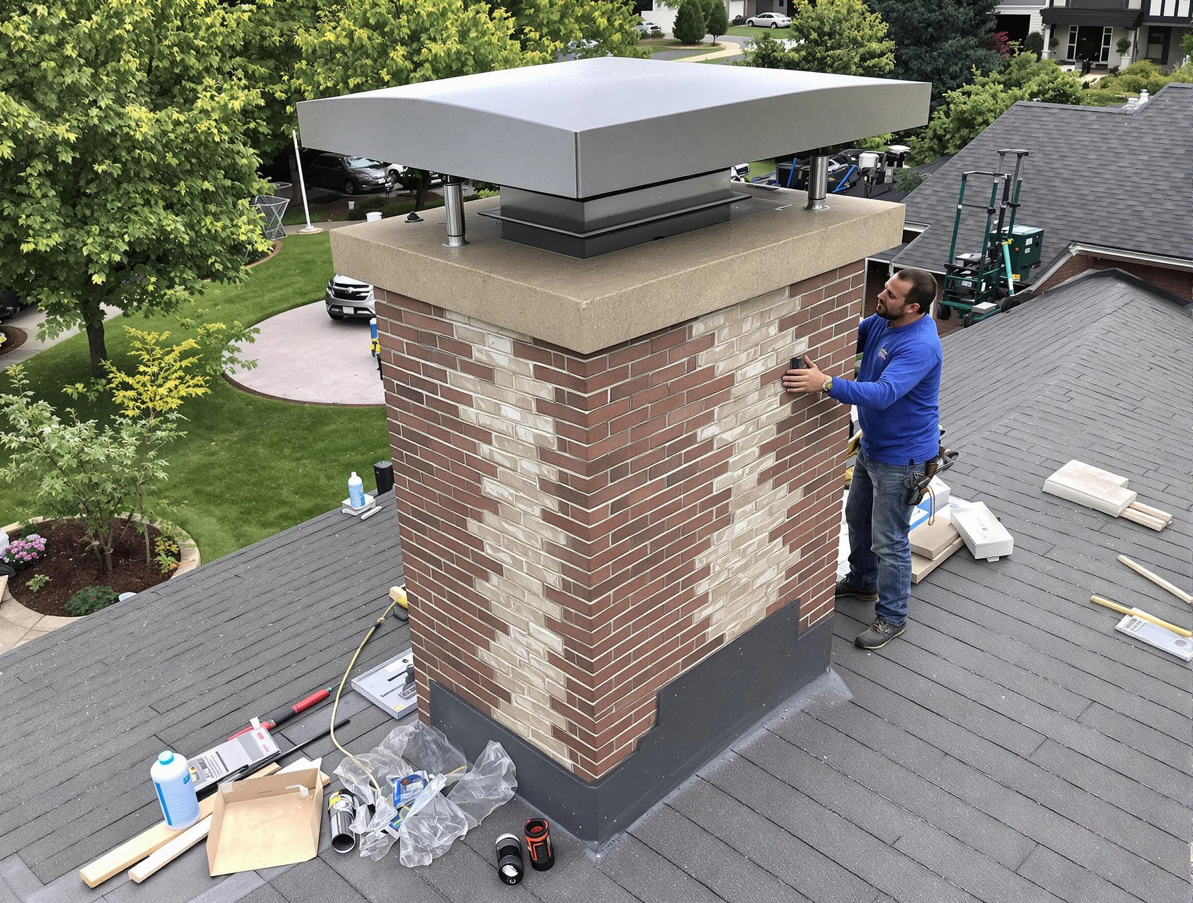 Centennial Chimney Sweep team working on a custom chimney remodel in Centennial, CO